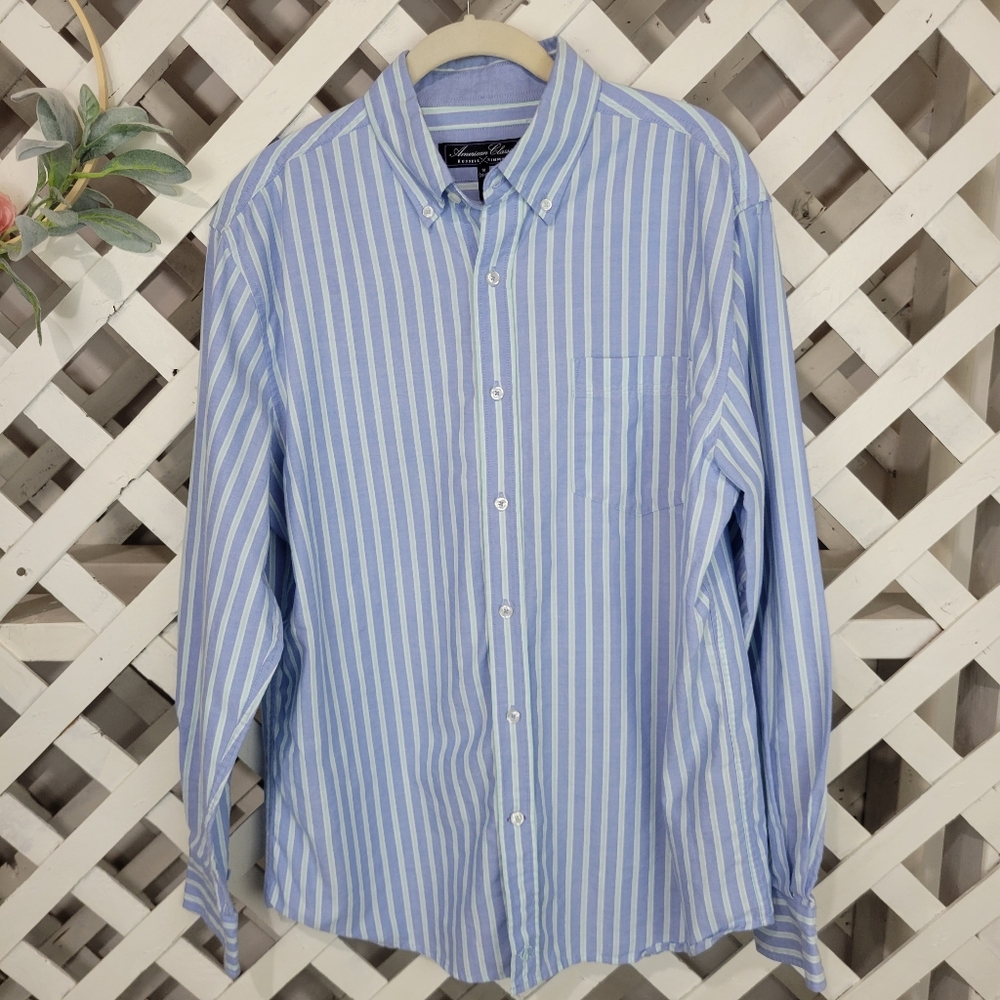 American Classics Russell Simmons Striped Men's Button Up Dress Shirt Sz Medium
